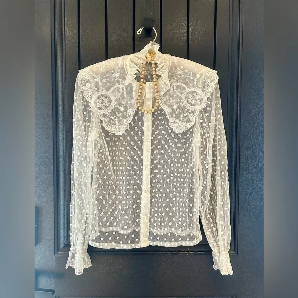 SOLD - Vintage Sheer Lacy Blouse - Picture 1 of 11